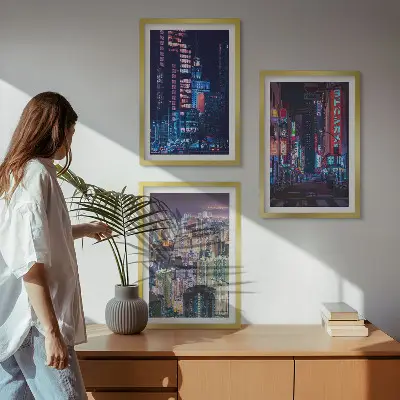 Sada obrazů do obývacího pokoje neonová světla nočního města