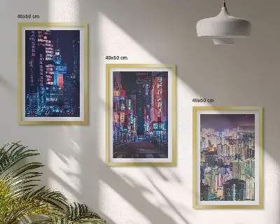 Sada obrazů do obývacího pokoje neonová světla nočního města