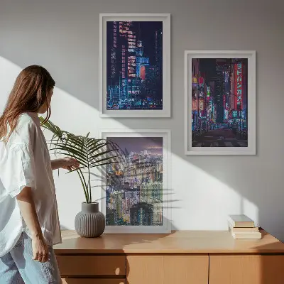 Sada obrazů do obývacího pokoje neonová světla nočního města