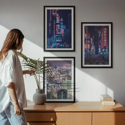 Sada obrazů do obývacího pokoje neonová světla nočního města