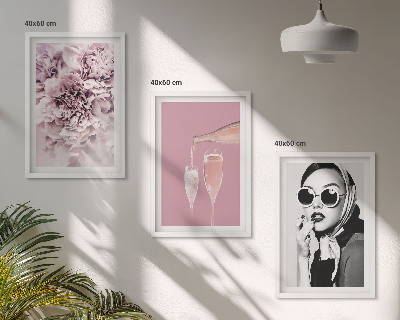 Sada 3 obrazů Růžové květy a elegantní dáma