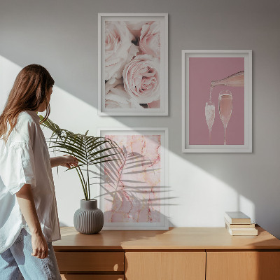 Sada obrazů do obývacího pokoje Mramorové pozadí šampaňských růží