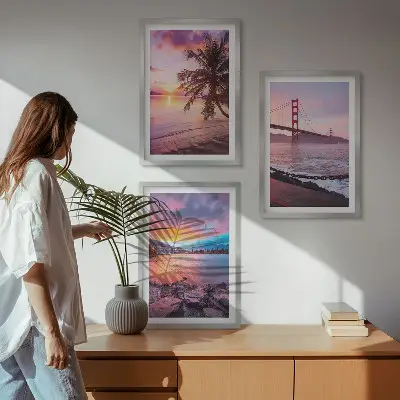Krajina mostu při západu slunce sada 3 obrazů