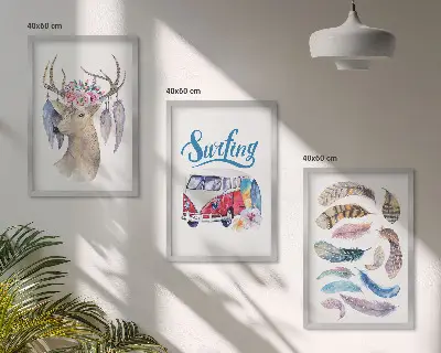 Sada obrazů do obývacího pokoje s motivem dodávky a parohatých jelenů
