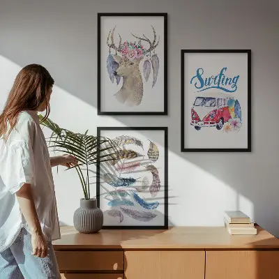 Sada obrazů do obývacího pokoje s motivem dodávky a parohatých jelenů