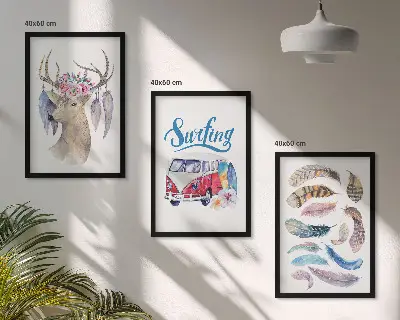 Sada obrazů do obývacího pokoje s motivem dodávky a parohatých jelenů