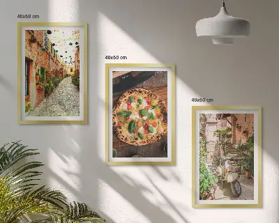 Sada 3 obrazů okouzlující uličky s pizzou