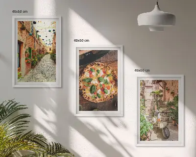Sada 3 obrazů okouzlující uličky s pizzou