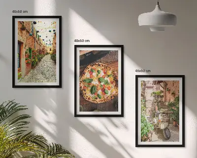 Sada 3 obrazů okouzlující uličky s pizzou