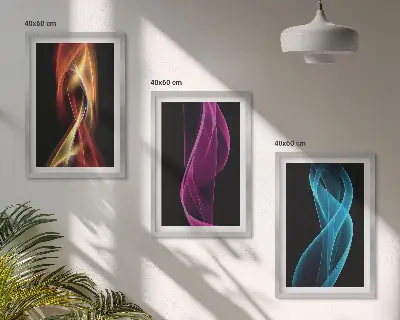 Sada obrazů do obývacího pokoje neonové vlnité linky na tmavém pozadí