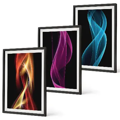 Sada obrazů do obývacího pokoje neonové vlnité linky na tmavém pozadí
