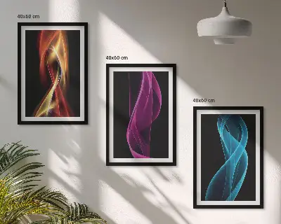 Sada obrazů do obývacího pokoje neonové vlnité linky na tmavém pozadí