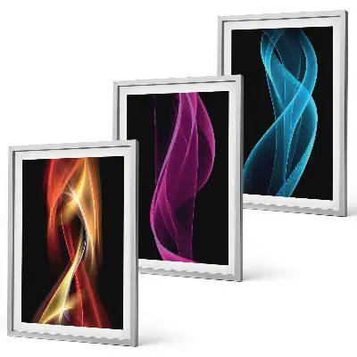 Sada obrazů do obývacího pokoje neonové vlnité linky na tmavém pozadí