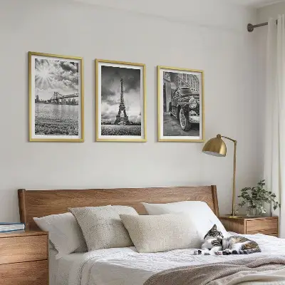 Sada 3 obrazů s výhledem na město, mosty a Eiffelovu věž