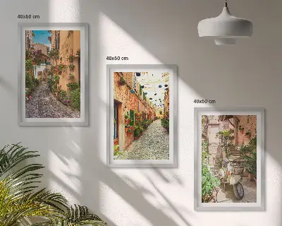 Sada 3 obrazů s motivem italské ulice s květinami