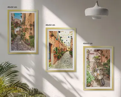Sada 3 obrazů s motivem italské ulice s květinami