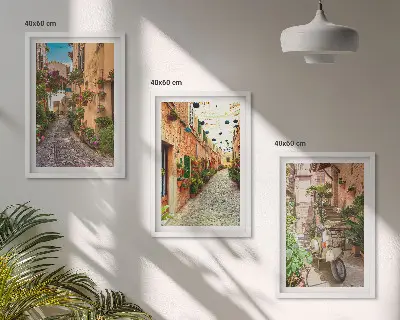Sada 3 obrazů s motivem italské ulice s květinami
