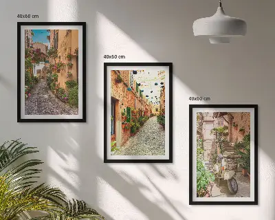 Sada 3 obrazů s motivem italské ulice s květinami