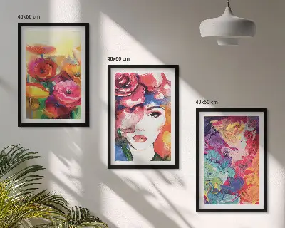 Sada obrazů do obývacího pokoje portrét ženy s intenzivními květinami