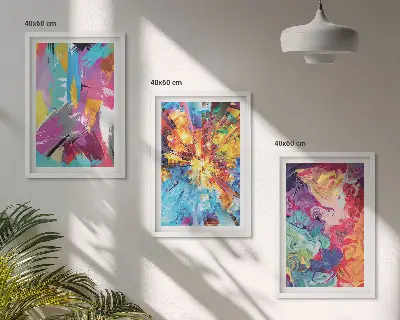 Sada obrazů do obývacího pokoje s barevnými abstraktními vzory