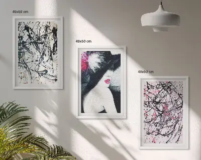 Kompozice obrazů na stěnu abstraktní malované vzory s kloboukem