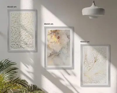 Sada obrazů do obývacího pokoje s abstraktním mramorovým vzorem listů