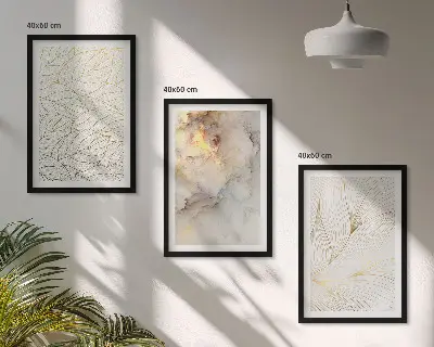 Sada obrazů do obývacího pokoje s abstraktním mramorovým vzorem listů