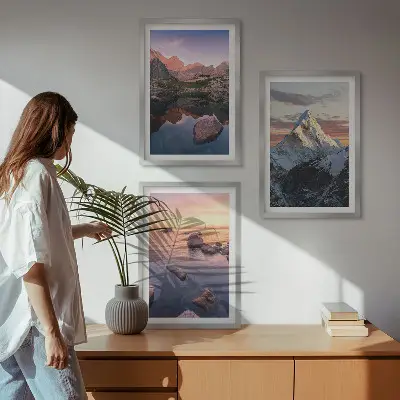 Sada obrazů do obývacího pokoje horské krajiny v pozadí