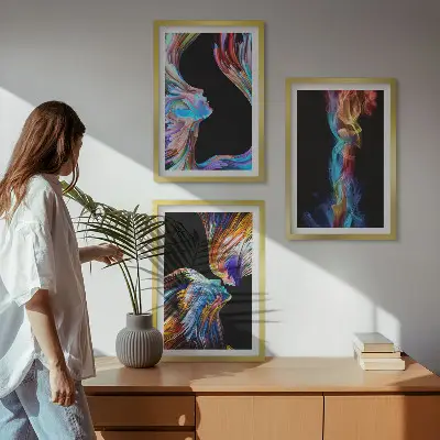Barevné abstraktní tváře sada 3 obrazů