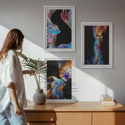 Barevné abstraktní tváře sada 3 obrazů