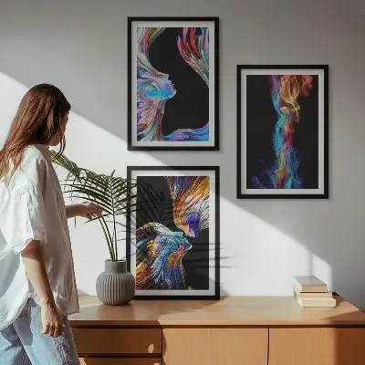 Barevné abstraktní tváře sada 3 obrazů
