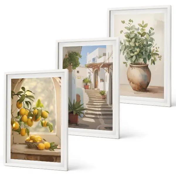 Citrony ve váze s rostlinami sada 3 obrazů
