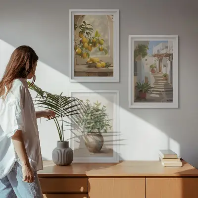 Citrony ve váze s rostlinami sada 3 obrazů