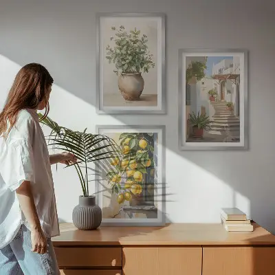 Sada 3 obrazů citronové květináče, rostliny a ulice