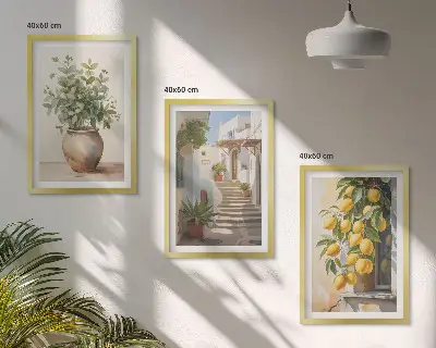 Sada 3 obrazů citronové květináče, rostliny a ulice