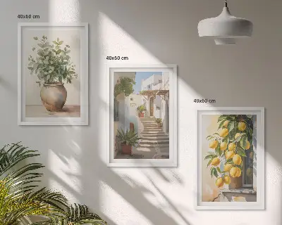 Sada 3 obrazů citronové květináče, rostliny a ulice