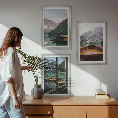 Sada obrazů do obývacího pokoje horské jezero a horské chaty