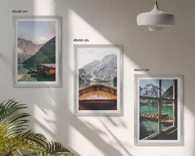 Sada obrazů do obývacího pokoje horské jezero a horské chaty