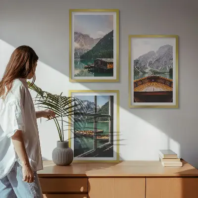 Sada obrazů do obývacího pokoje horské jezero a horské chaty