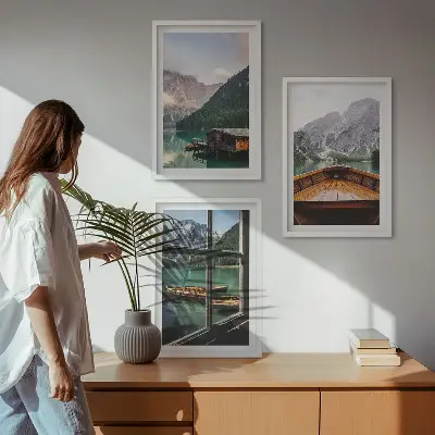 Sada obrazů do obývacího pokoje horské jezero a horské chaty
