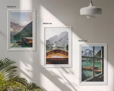 Sada obrazů do obývacího pokoje horské jezero a horské chaty