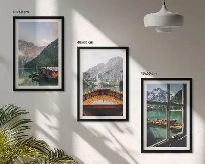 Sada obrazů do obývacího pokoje horské jezero a horské chaty