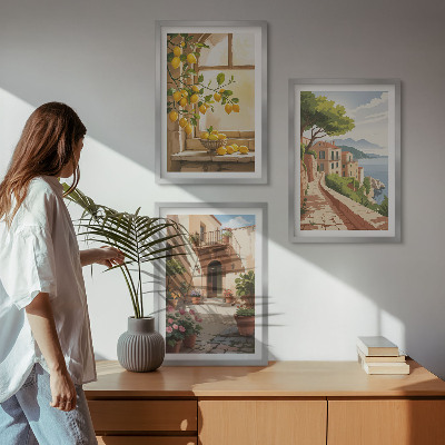 Sada 3 obrazů Citrusové plody v kuchyni mořského města