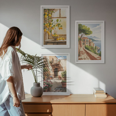 Sada 3 obrazů Citrusové plody v kuchyni mořského města