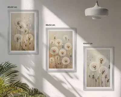 Bílé pampelišky na světlém pozadí sada 3 obrazů