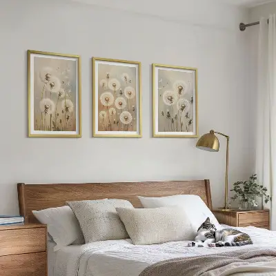 Bílé pampelišky na světlém pozadí sada 3 obrazů