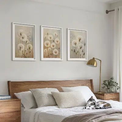 Bílé pampelišky na světlém pozadí sada 3 obrazů