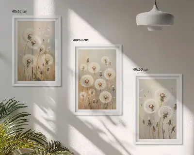 Bílé pampelišky na světlém pozadí sada 3 obrazů