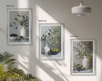 Sada 3 obrazů olivy v tlumených vázách
