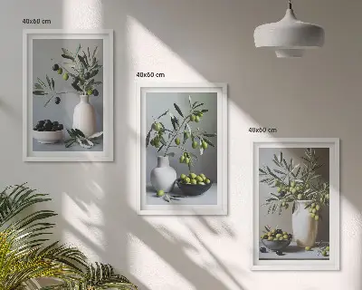 Sada 3 obrazů olivy v tlumených vázách